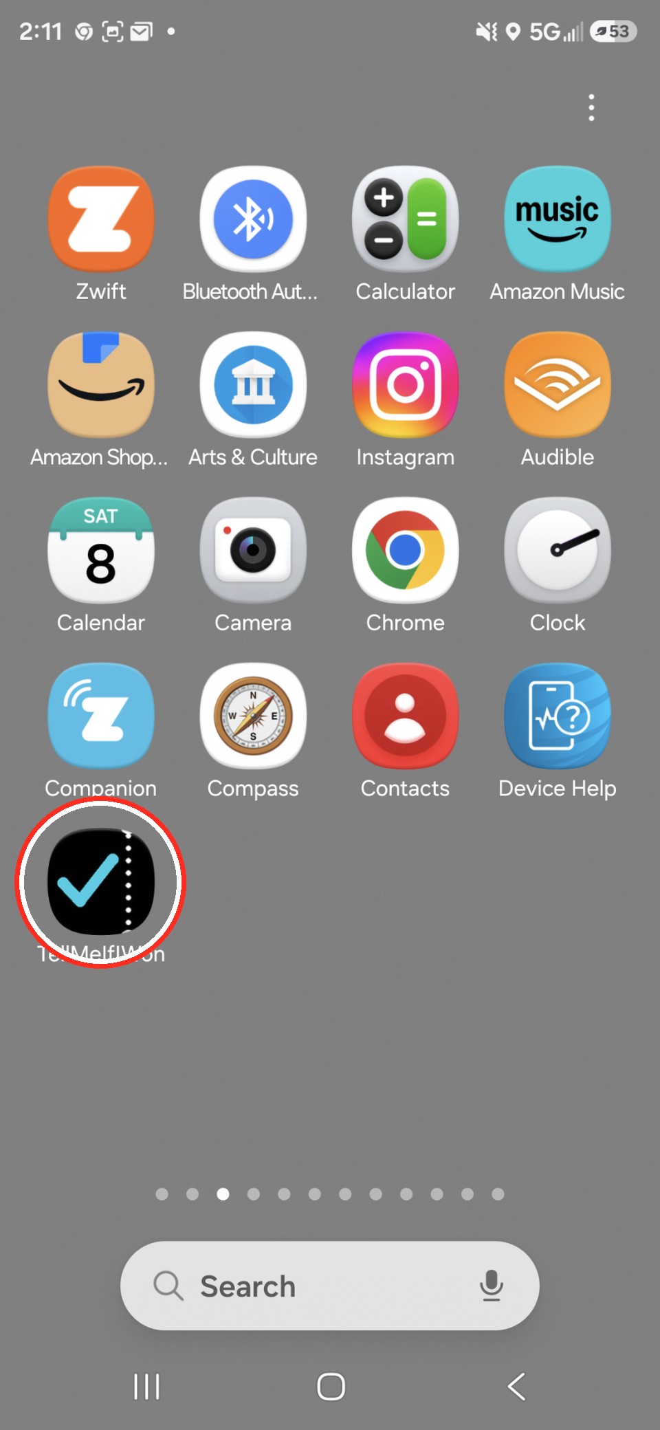 Android Home Screen with the TellMeIfIWon app icon highlighted
